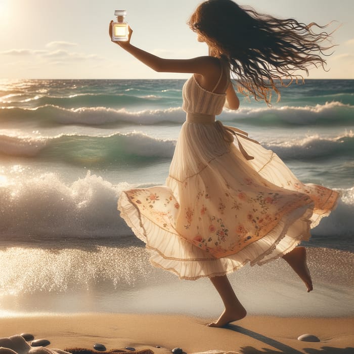 Girl Dancing by the Seaside with a Fragrance in Hand