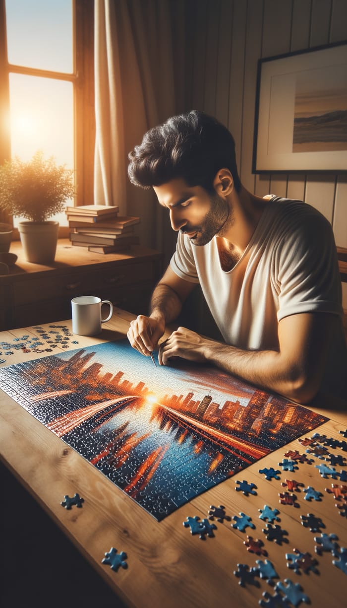 Man Concentrated on Solving Puzzles | Cozy Puzzle Atmosphere