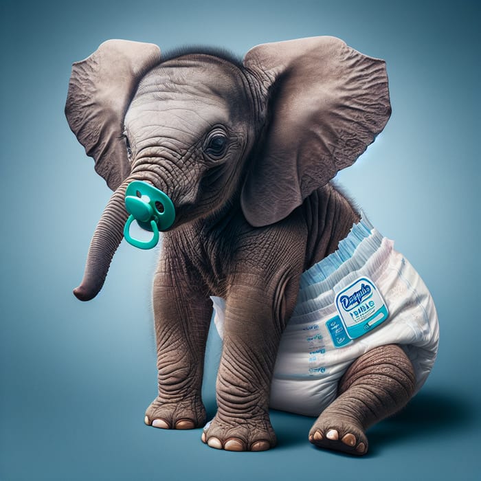 Cute Baby Elephant in Pampers with Pacifier