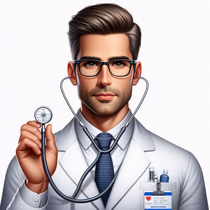 Professional Caucasian Male Doctor in Glasses with Diagnostics Tools