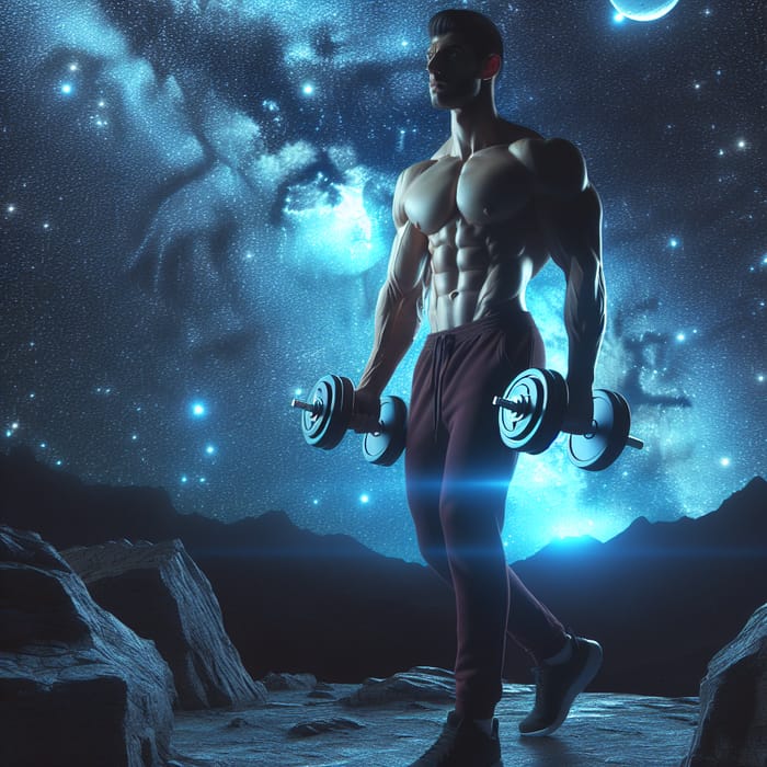 Fit Man Under Starry Night Sky - Captivating Image