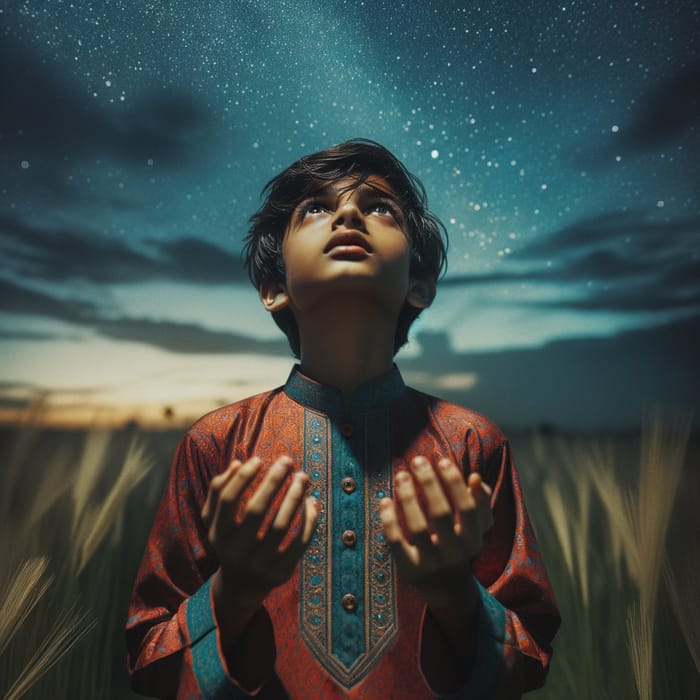 Young Boy Gazing Up to the Sky, Connecting with God