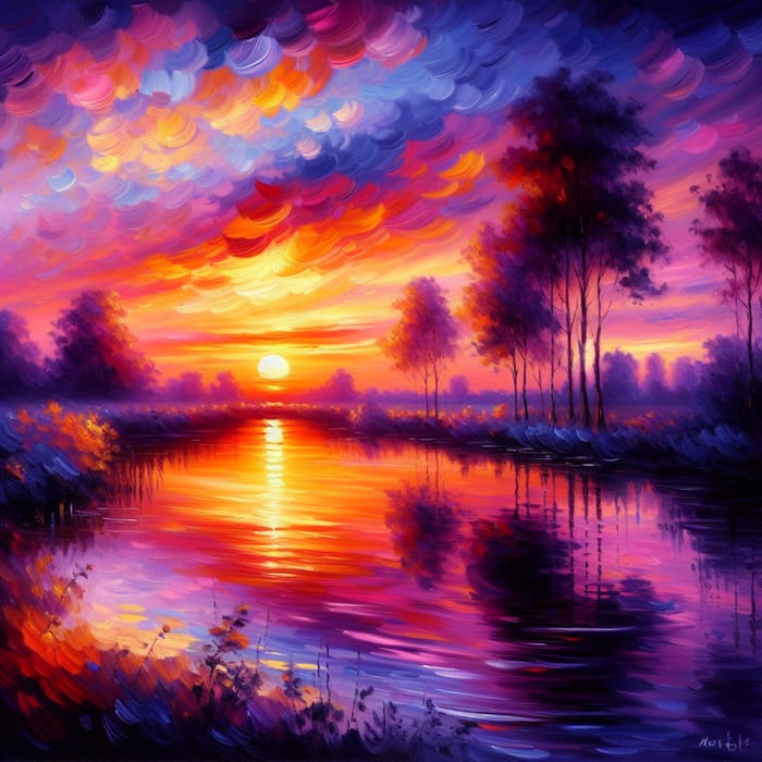 Sunset Impressionism Scene - Shades of Orange, Pink, Purple