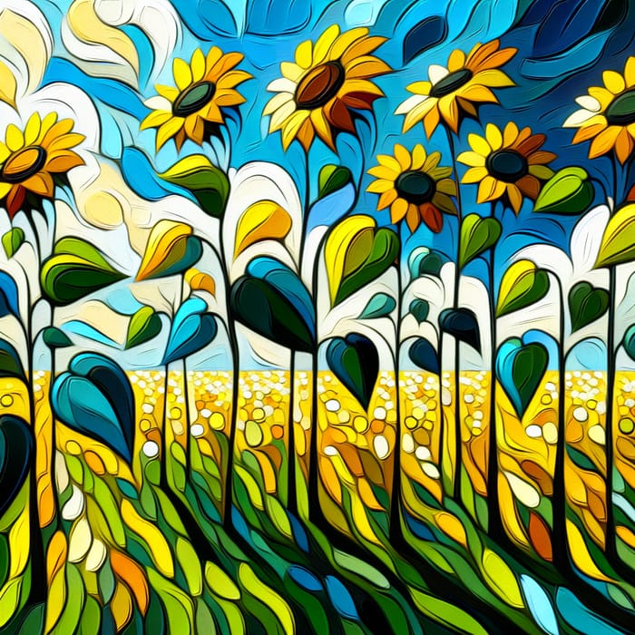 Captivating Sunflower Field - Whimsical Abstract Art