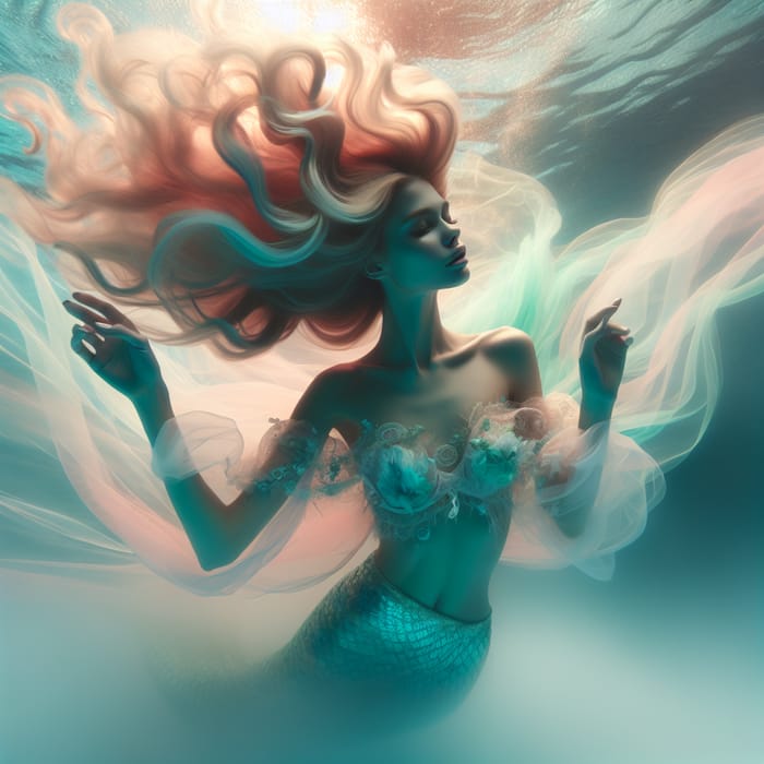 Dreamy Underwater Scene with Ethereal Mermaid