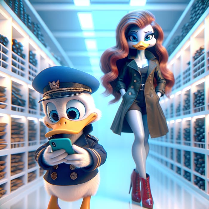 Anthropomorphic Duck Characters in Stylish Outfits - Action-packed Cartoon Scene