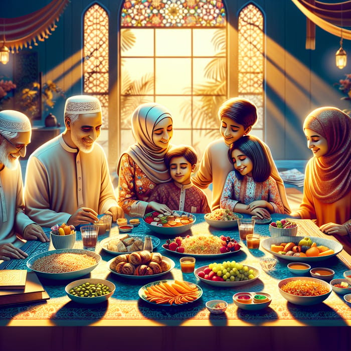 Vibrant Muslim Family Iftar Feast Image for Newsletter