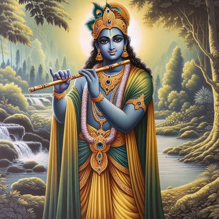 Divine Krishna Hand Drawing - Spiritual Artwork in Nature