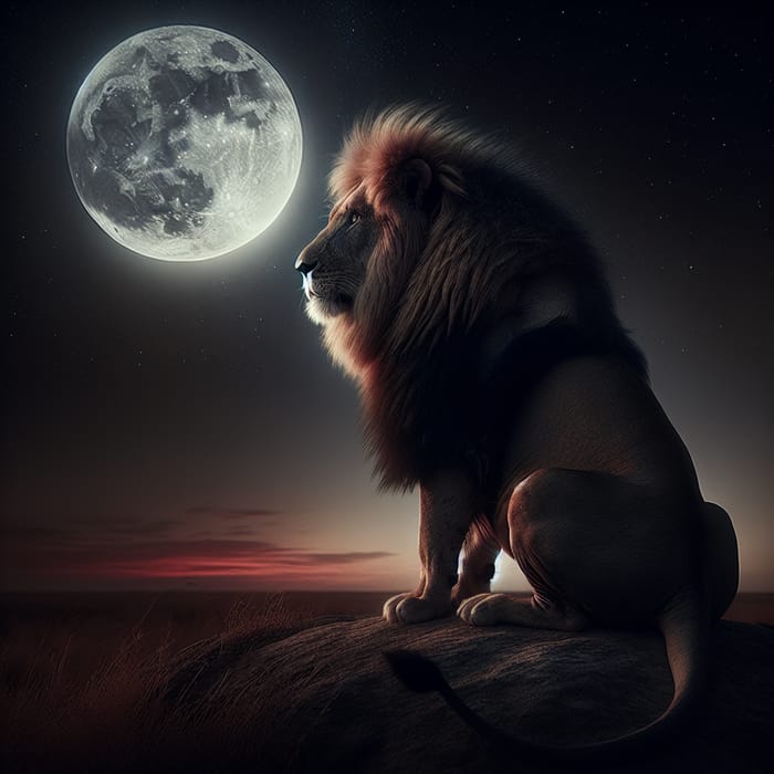 Majestic Lion Gazing at Full Moon