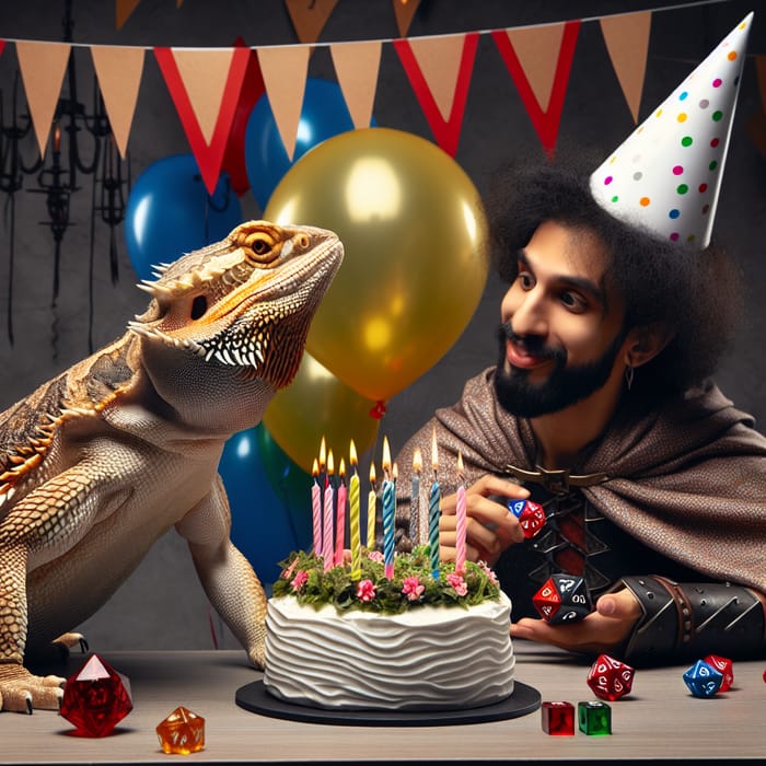 Whimsical Bearded Dragon and Dungeon Master Birthday Celebration