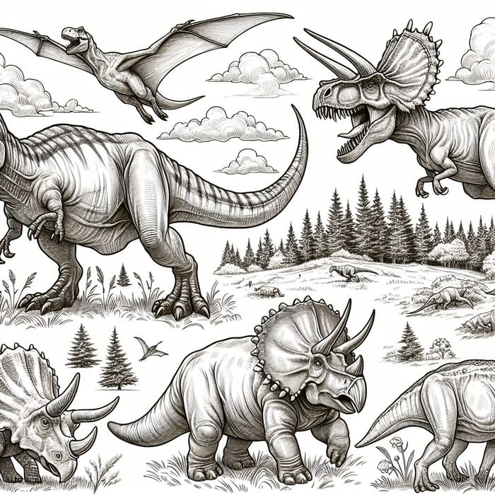 Dinosaur Coloring Sheets: T-rex, Triceratops, Pterodactyl