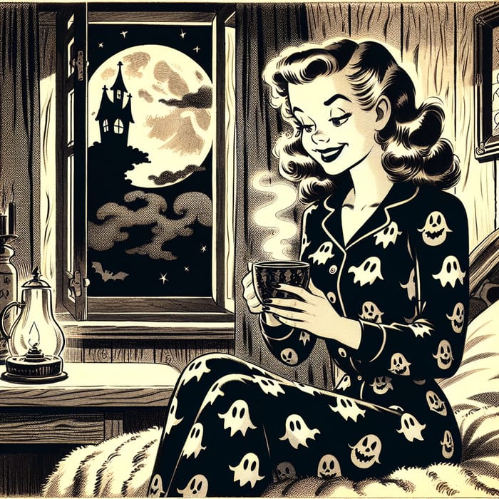 Cozy Halloween Pajamas: Vintage-Inspired Ink Art
