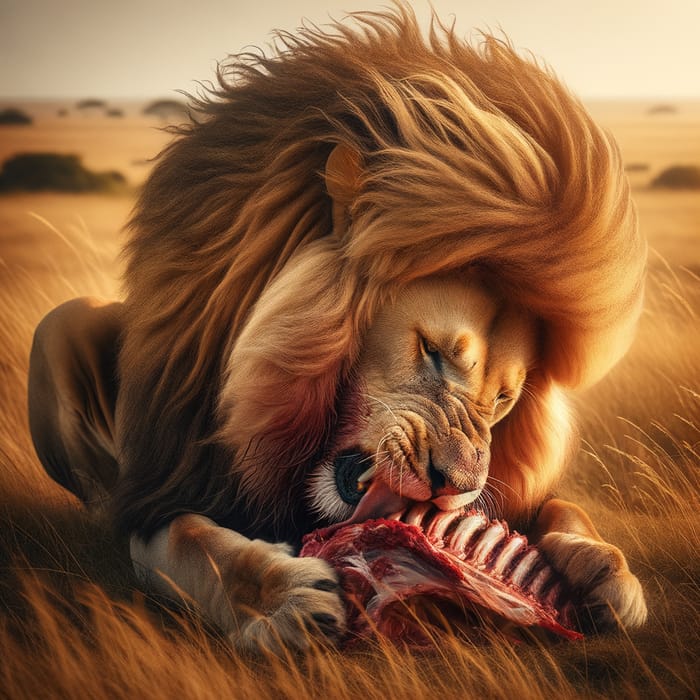 Ferocious Lion Feeding - Majestic King of the Jungle