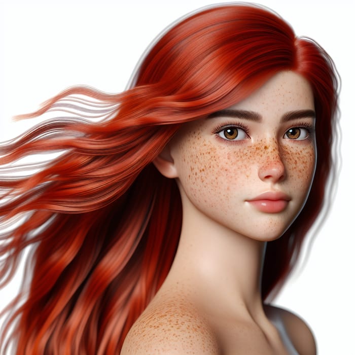 Realistic Girl with Red Hair, Freckles, Fair Skin, and Brown Hair