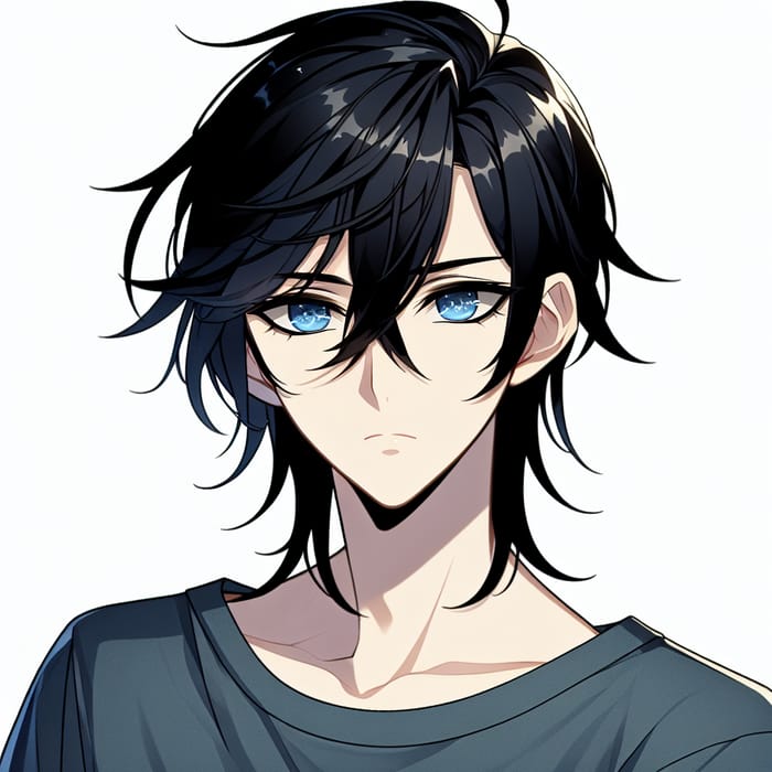 Blue-Eyed Anime Boy with Black Hair