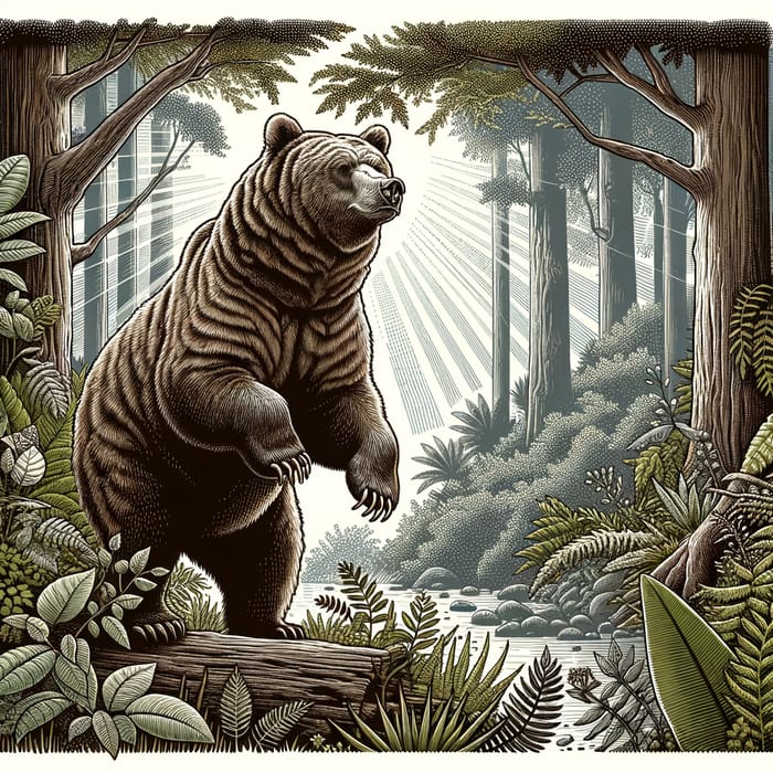 Detailed Grizzly Bear Illustration in Natural Habitat