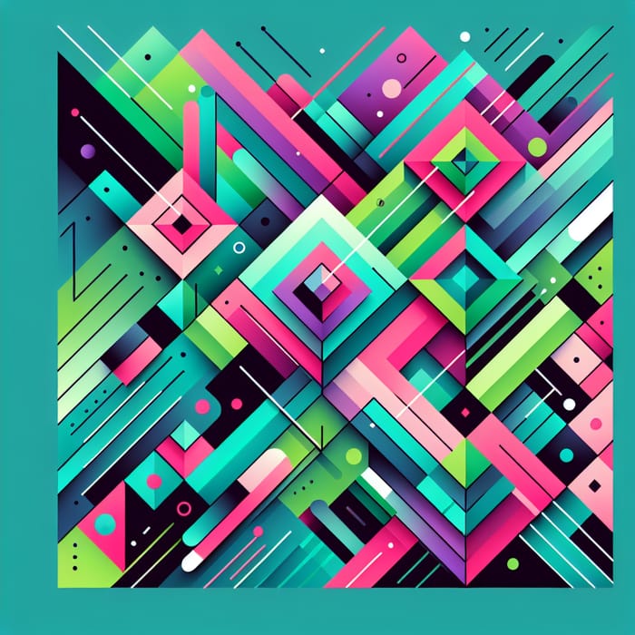 Colorful Geometric Design with Vibrant Green, Pink, Purple, & Turquoise