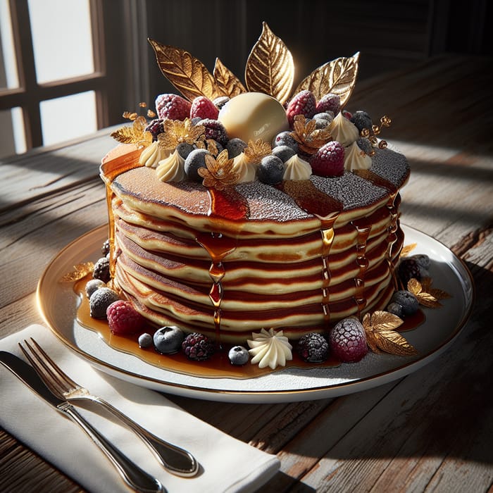 Indulgent $100 Gold Pancake with Berries and Gold Leaf