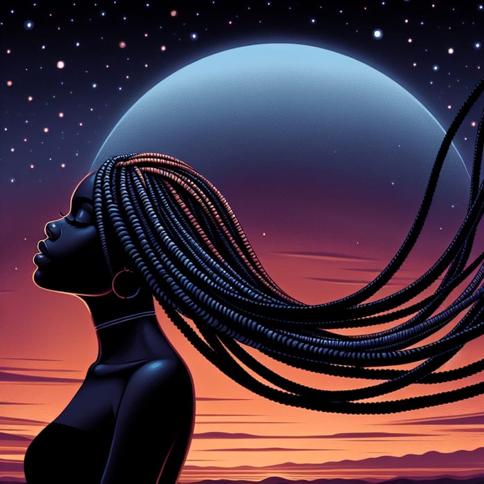 Woman of Color with Long Braids Reaching for the Heavens