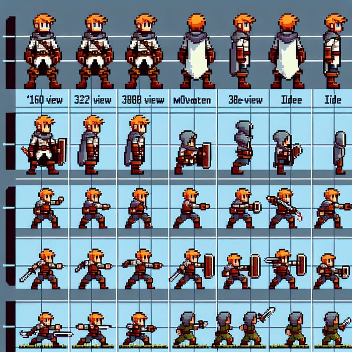 D&D Pixel Art Character Sprite Sheet: Action-Packed & Detailed