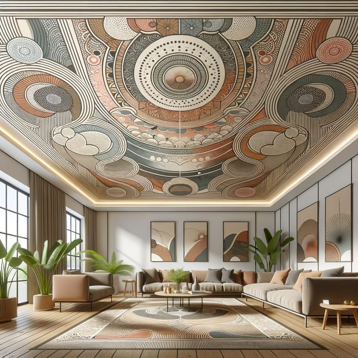 Large 42x90 False Ceiling Print Design | Earthy Tones & Geometry