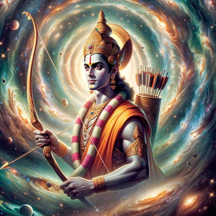 Lord Rama in Galaxy - Divine Mythological Figure Amid Cosmic Splendor