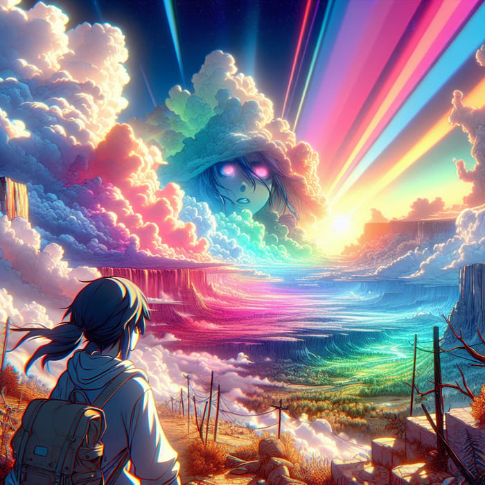 Impressive Post-Apocalypse Artwork with Vibrant Colors and 3D Anime Avatar