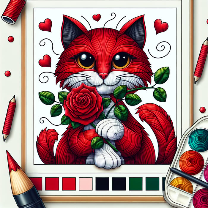 Red Cat Holding Red Rose - Lovely Display