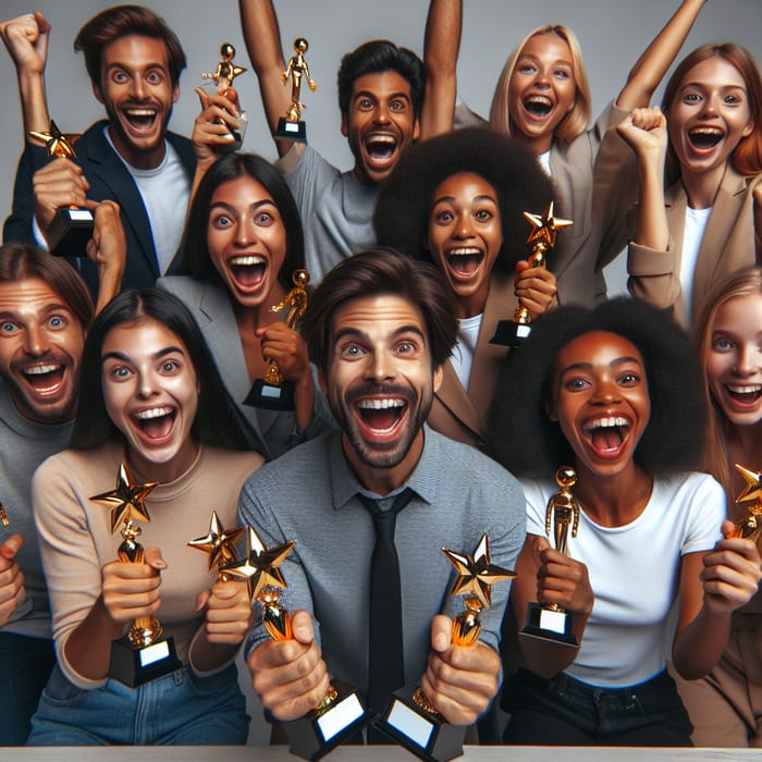 Joyous 20-Year-Olds Holding Diverse Prizes | Happy Group Photo