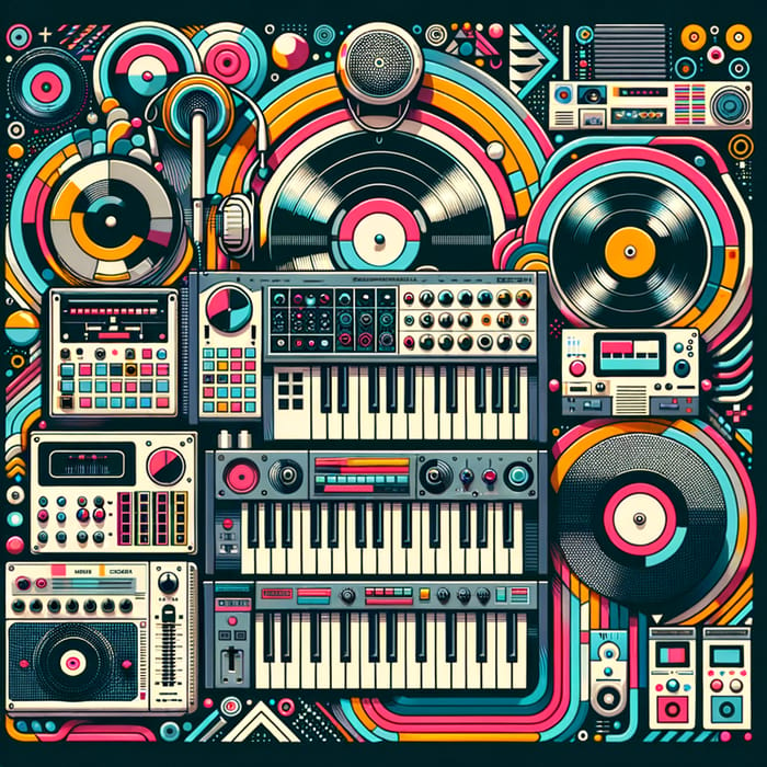 Bright Vintage Electronic Music Art Cover