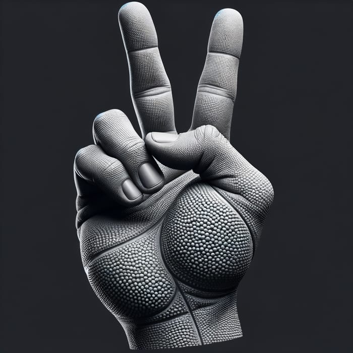 High-Quality Hand Peace Sign Image with Basketball Texture