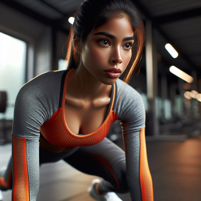 Fit Woman Orange Grey Sports Fitness Health Enthusiast