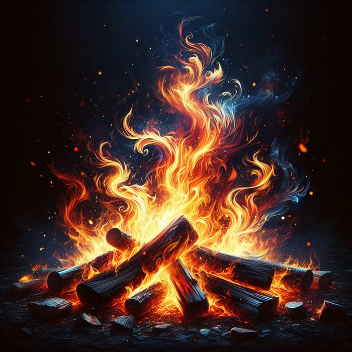 Blazing Fire: Intense Flames in Orange, Red, Yellow