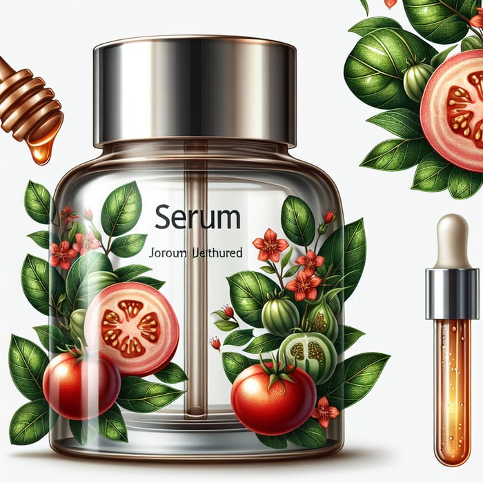 Exquisite Serum Bottle with Guava Leaf, Tomato, and Honey Designs