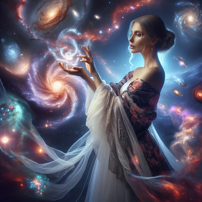 Lady Crafting Cosmos: Interstellar Creation Art