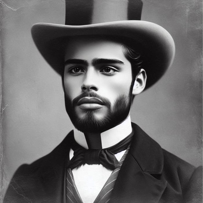 Black and White Victorian Portrait of Hispanic Man