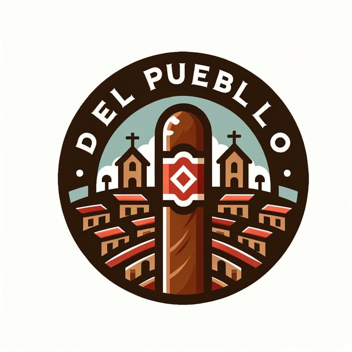 Del Pueblo Cigars - Handcrafted Cigar Logo with Village Background