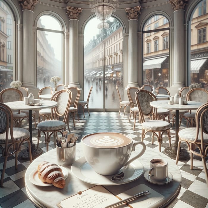 Cozy Café Scene with Caffè Latte, Croissant & Parisian Charm in Stockholm