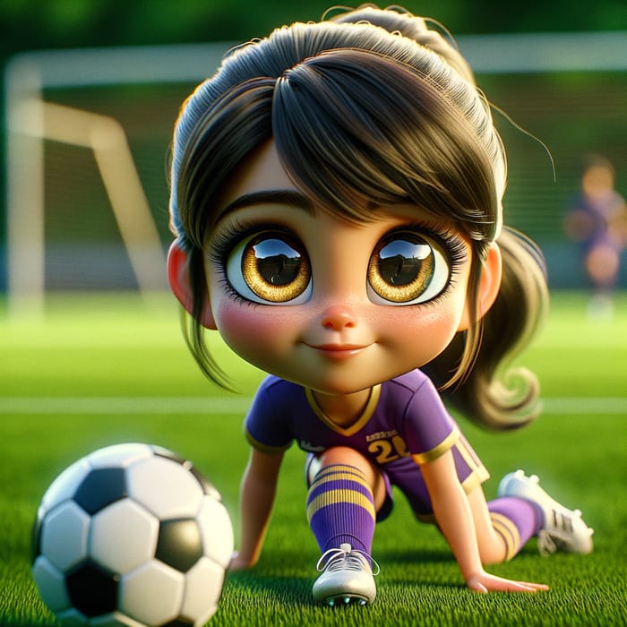 Luminous 3D Animation of Young Caucasian Girl Playing Soccer