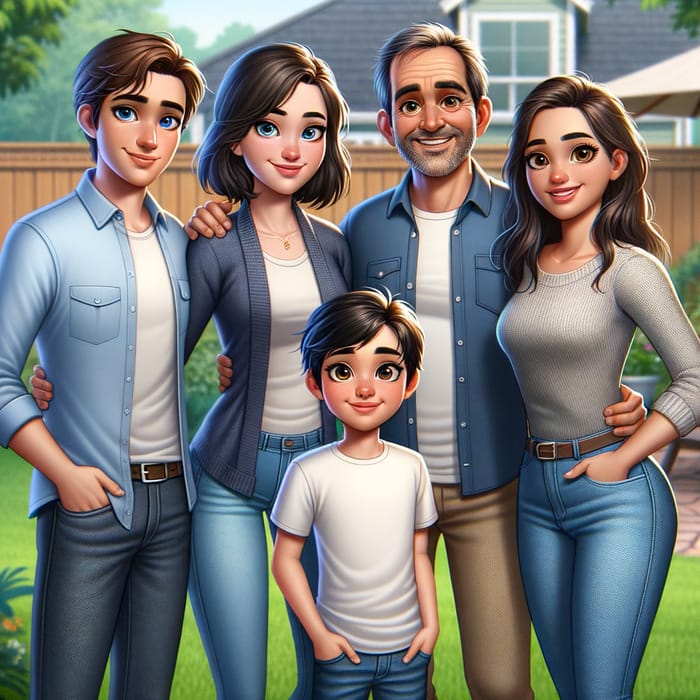 Cheerful Family Photo in 3D Animation - Siblings & Mother