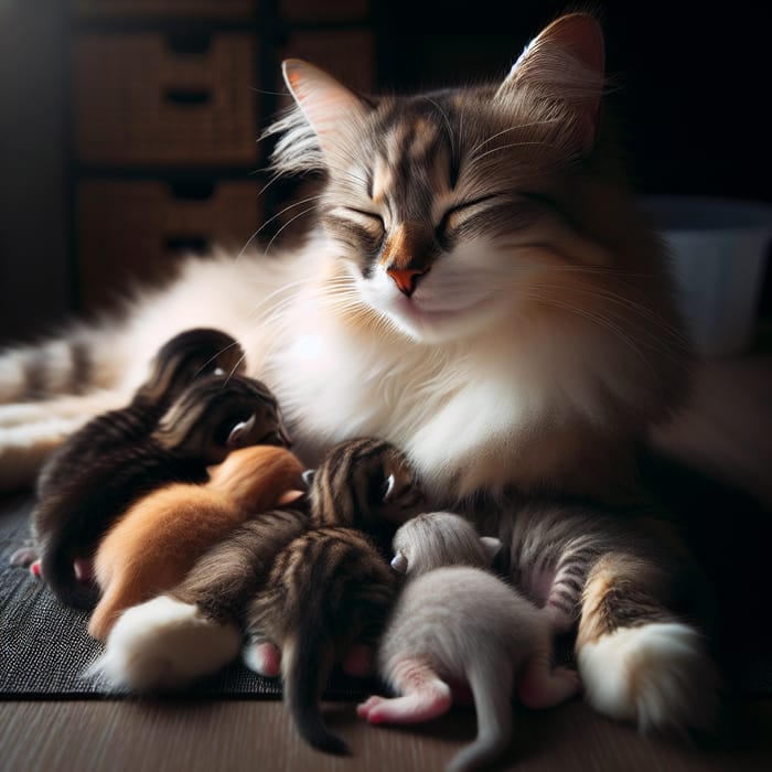 Mother Cat Cares for Kittens | Heartwarming Scene