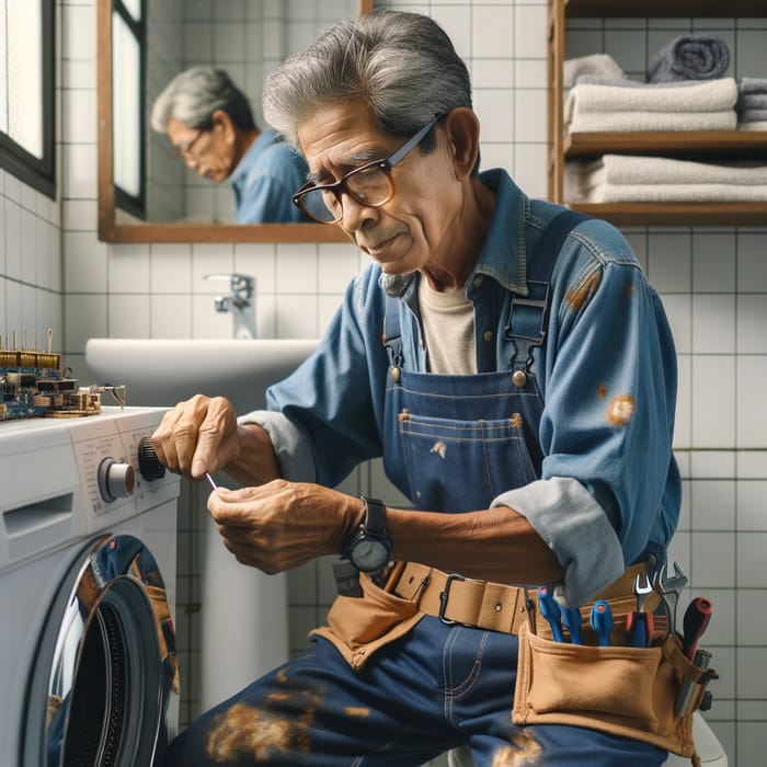 Elderly South Asian Male Washing Machine Repairman | Bathroom Repairs