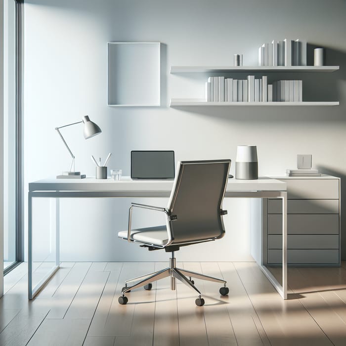 Minimalist Office with White Desk and Natural Light