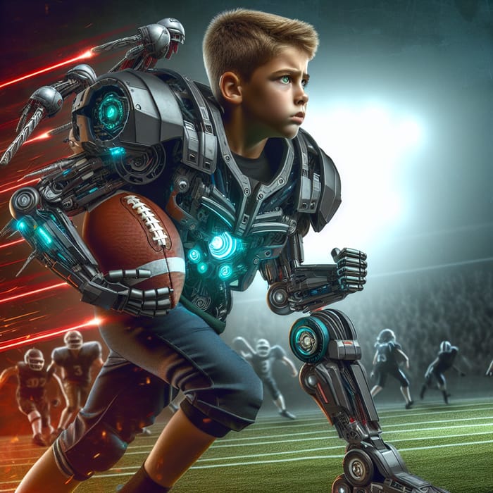 Mecha-Style Football Player on Field | Youthful Action Scene