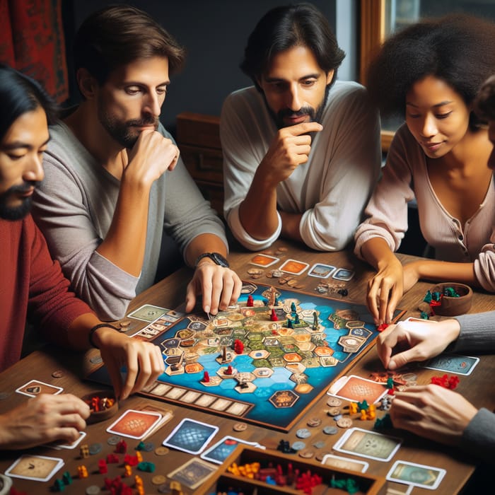 Diverse Group Fully Engaged in Board Game Fun
