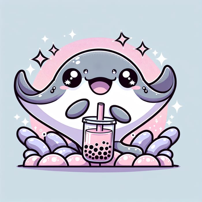 Delightful Kawaii Manta Ray Bubble Tea Illustration
