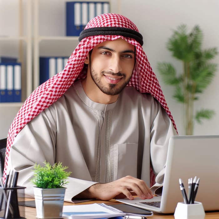 Middle-Eastern Man Working at a Desk - Office Workspace