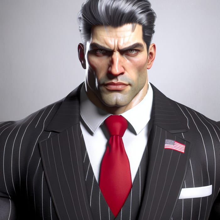 Create Senator Armstrong - Custom Black Suit, Red Tie & Muscular Gray-Haired Individual