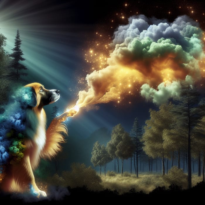 Dog Making Cloud in Enchanting Forest