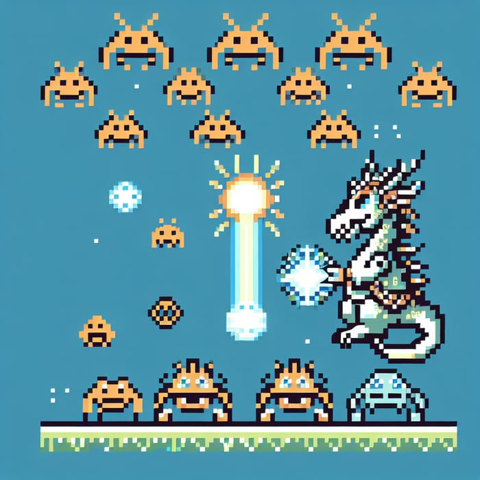 Friendly Dragon Battles Space Invaders in Pixelated Twist